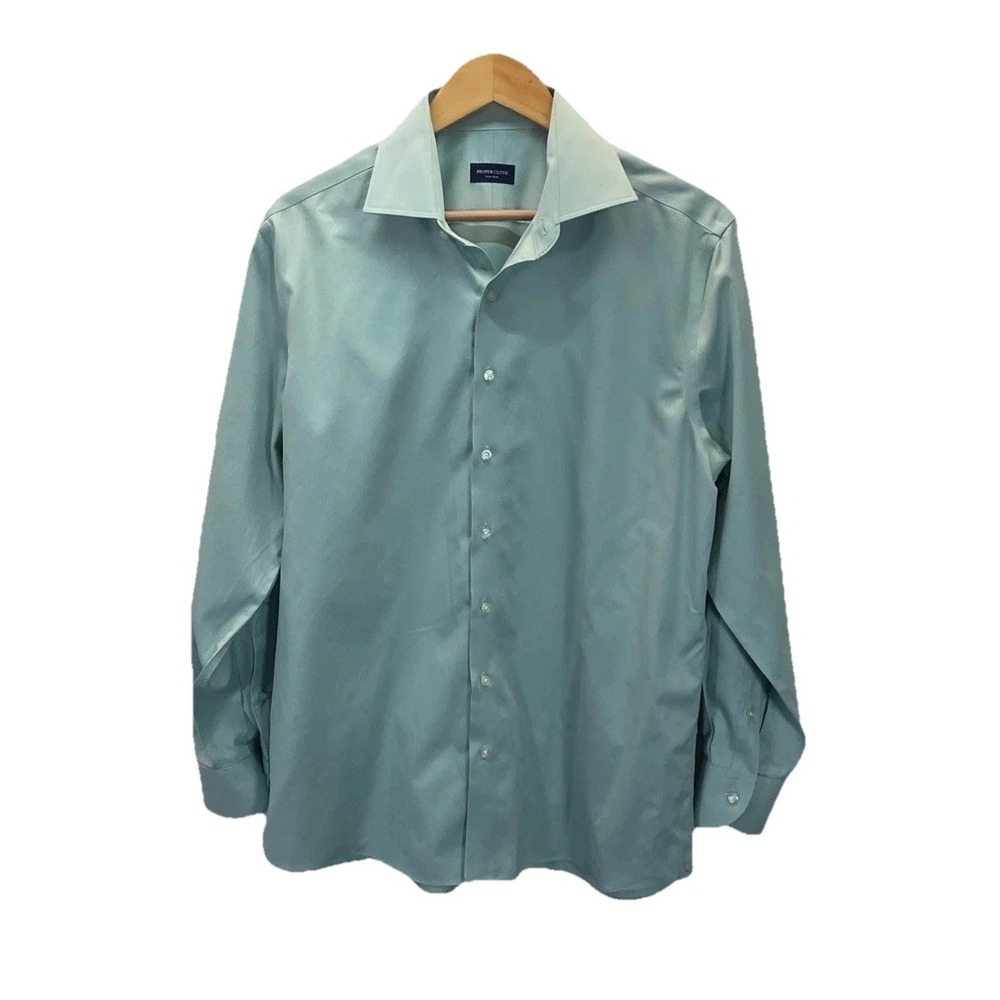 Proper Cloth Shirt Mens 16/34 Non-Iron Long Sleeve Teal Button Up Work career‎